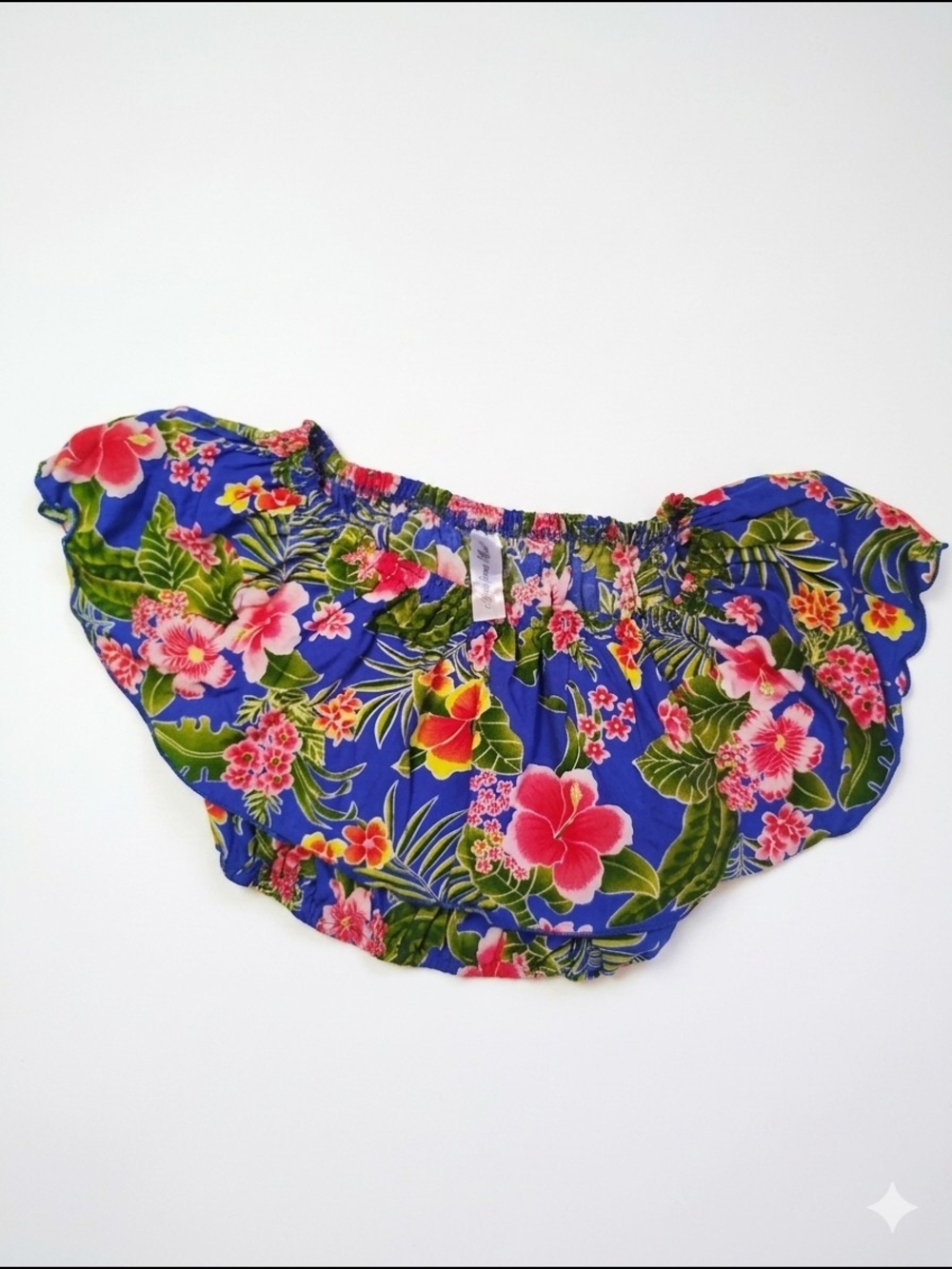 Just From Bali Blue Tropical Floral Off-Shoulder‎ Crop Top Medium
